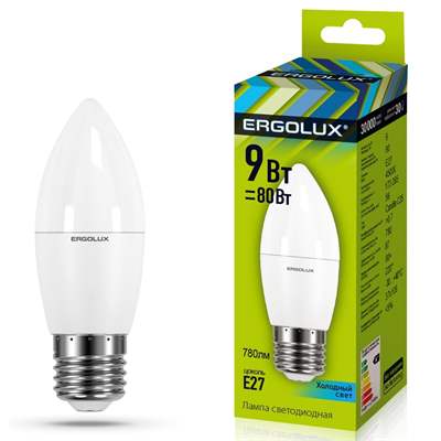 Лампа Ergolux LED-C35-9W-E27-4K (Холодный)