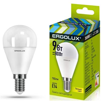Лампа Ergolux LED-G45-9W-E14-3K (Тёплый)