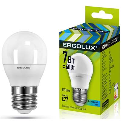 Лампа Ergolux LED-G45-7W-E27-4K (Холодный)