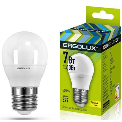 Лампа Ergolux LED-G45-7W-E27-3K (Тёплый)