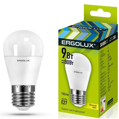 Лампа Ergolux LED-G45-9W-E27-3K (Тёплый)