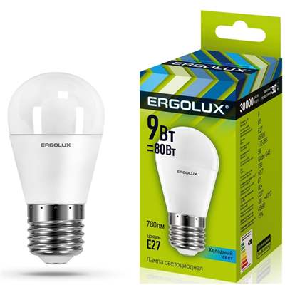 Лампа Ergolux LED-G45-9W-E27-4K (Холодный)