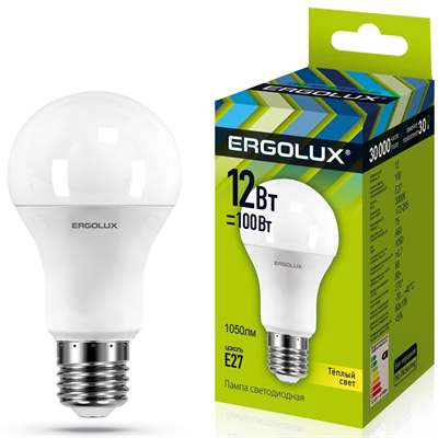 Лампа Ergolux LED-A60-12W-E27-3K (Тёплый)