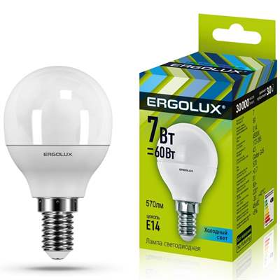Лампа Ergolux LED-G45-7W-E14-4K (Холодный)