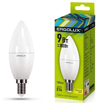 Лампа Ergolux LED-C35-9W-E14-3K (Тёплый)
