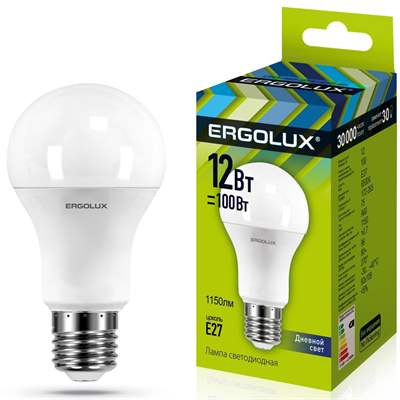 Лампа Ergolux LED-A60-12W-E27-6K (Дневной)