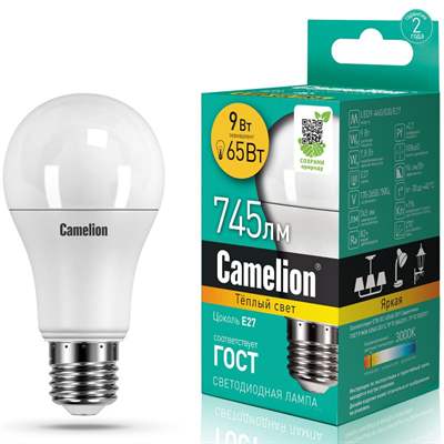 Лампа Camelion LED9-A60/830/E27 (Тёплый)