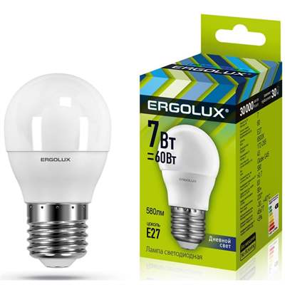 Лампа Ergolux LED-G45-7W-E27-6K (Дневной)