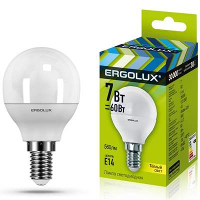 Лампа Ergolux LED-G45-7W-E14-3K (Тёплый)